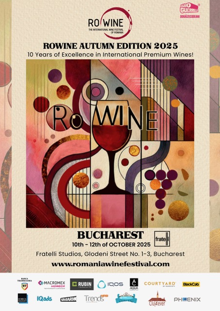 Poster oficial RO-Wine Autumn Edition 2025 &ndash; Festivalul internațional de vinuri premium, ediția de toamnă București, cu detalii despre locație, dată și parteneri
