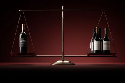 Greutatea sticlei de vin ilustrată prin balanță – o sticlă grea vs. mai multe sticle ușoare