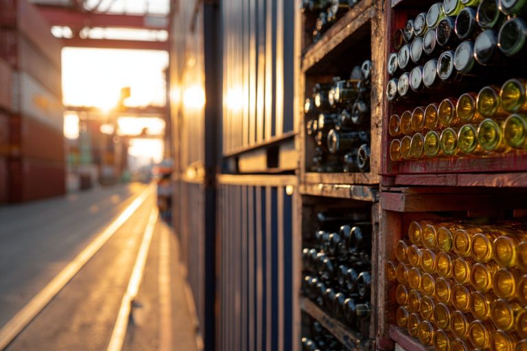 Greutatea sticlei de vin și impactul transportului &ndash; paleți cu sticle goale pregătite pentru livrare