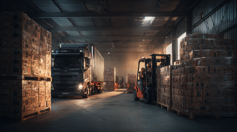 Greutatea sticlei de vin și impactul logisticii &ndash; camioane și paleți &icirc;ncărcați &icirc;n depozit